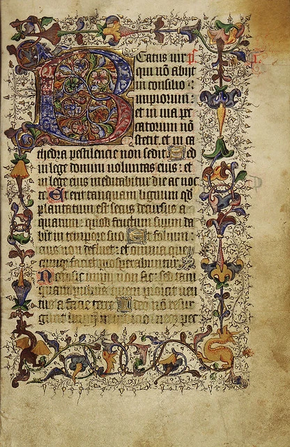Psalter, f.7, (194 x 129 mm), 15th century, Alexander Turnbull Library, MSR-01.