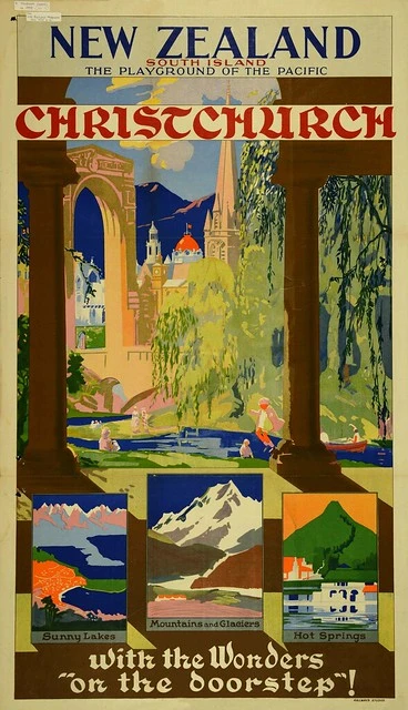 New Zealand Railway poster - Christchurch with the wonders on the doorstep 1935