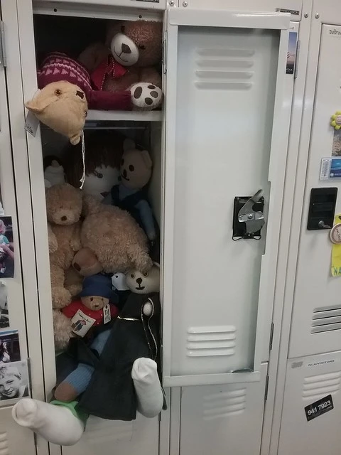 Overflowing toy locker, Teddy bear sleepover