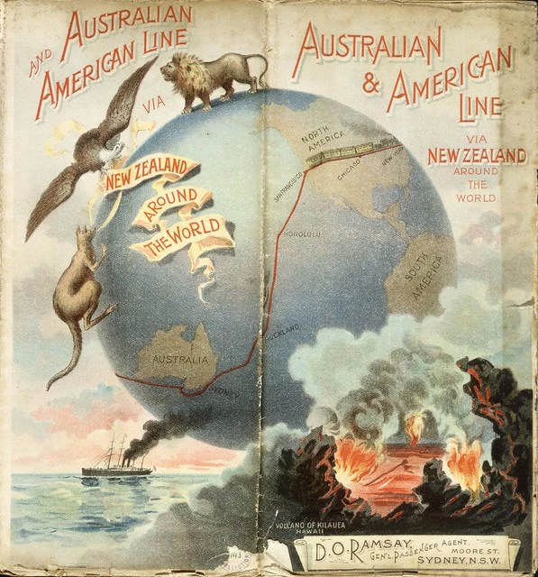 Australian & American Line :Australian & American Line via New Zealand around the world. [Brochure cover. 1890s].