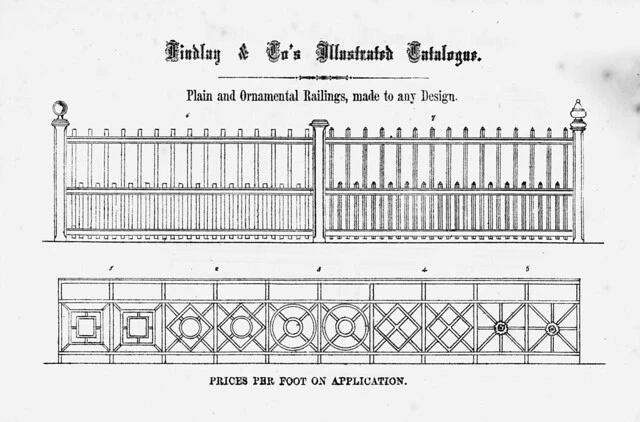 Findlay & Co. :Findlay and Co's illustrated catalogue. Plain and ornamental railings, made to any design. Prices per foot on application. [1874]