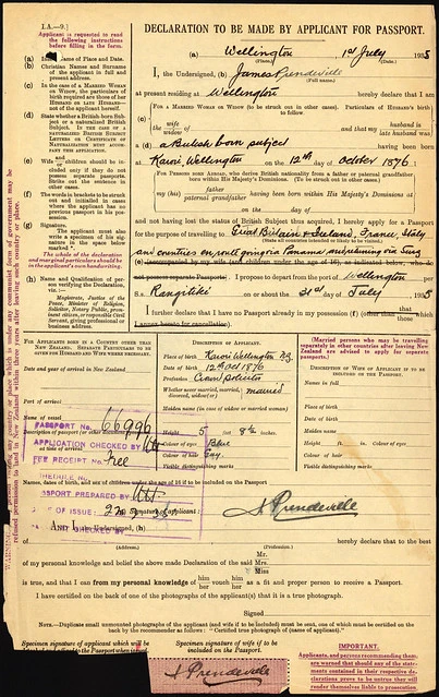 James Prendiville passport application