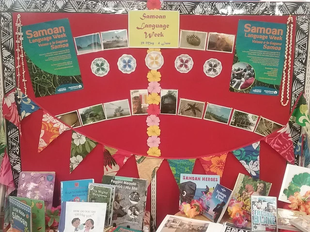 Samoan Language Week display at Shirley Library
