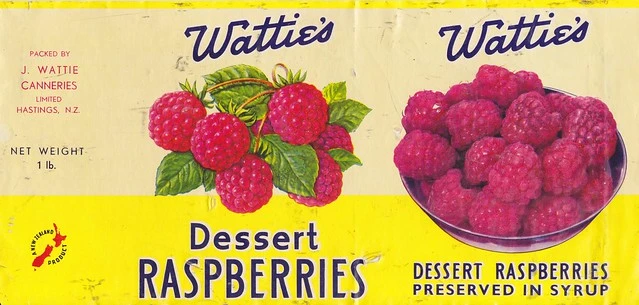 Watties Desert Raspberries - label