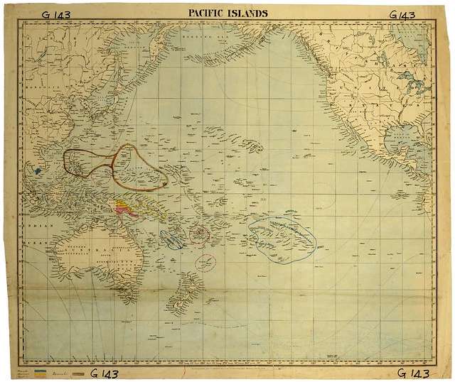 Chart of the Pacific showing French, German, Spanish & British occupancies