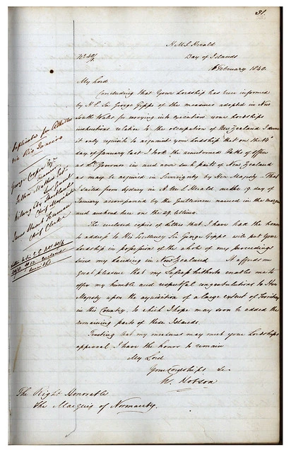 Correspondence from William Hobson to Lord Normanby, 1840