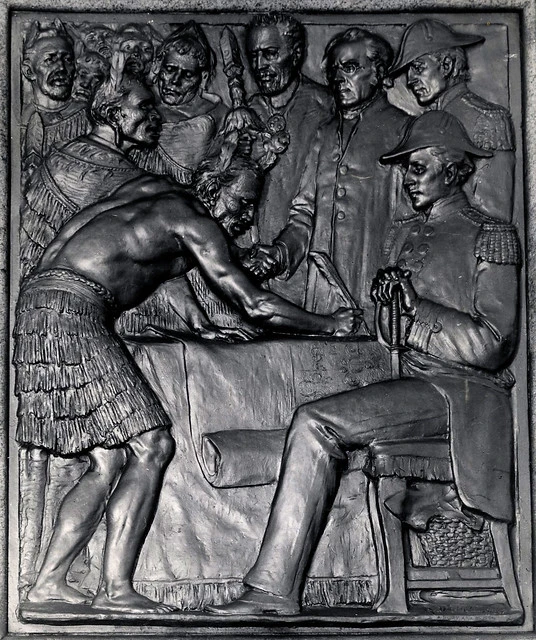 Bronze plaque of the treaty signing at Waitangi, 6 February 1840