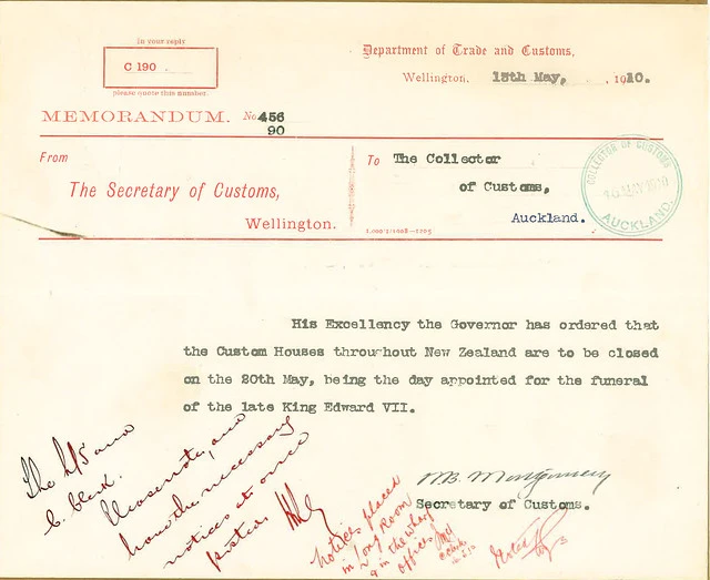 Telegram Regarding funeral of King Edward VII (1910)