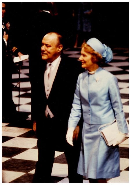 Prime Minister Robert Muldoon and his wife Thea attending the royal wedding, 1981