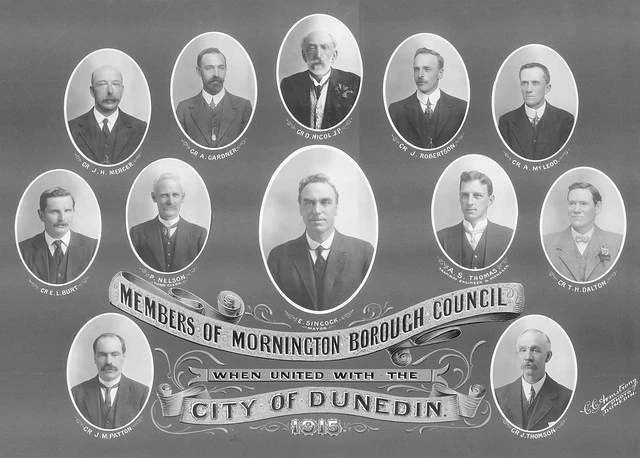 Members of the Mornington Borough Council when united with City of Dunedin 1915