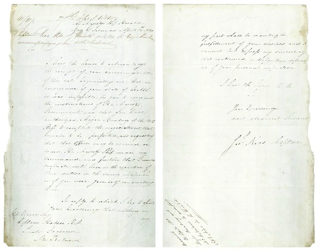 Captain Joseph Nias to William Hobson about aiding Thomas Bunbury