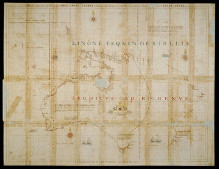 Kaart van de reizen van Abel Jansz. Tasman gedaan in 1642 en 1644 [= Map of the travels of Abel Janszoon Tasman of 1642 and 1644]