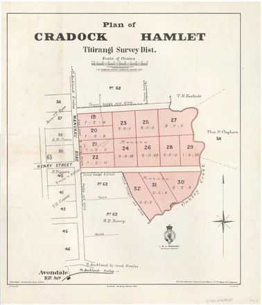 Plan of Cradock Hamlet, Titirangi Survey District