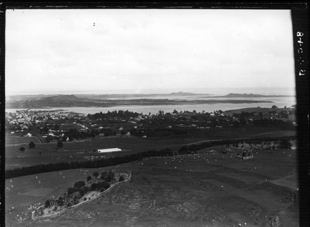 Looking down from One Tree Hill to Onehunga and Manukau Harbour.