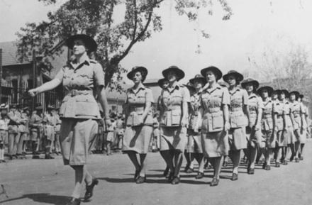 Marching on arrival in Cairo, Women's war service auxilary 'Tuis'