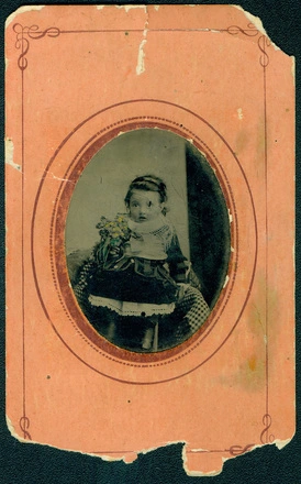 [Little girl with hand coloured posie]
