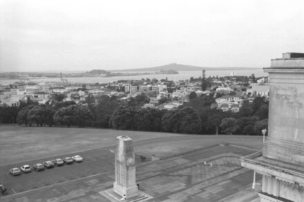 View of Parnell harbour and Rangitoto from Museum roof