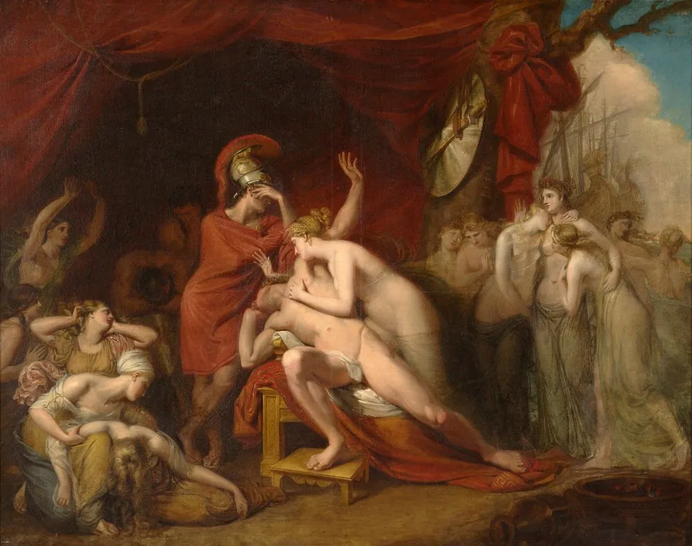 Achilles, frantic for the loss of Patroclus, rejecting the consolation of Thetis