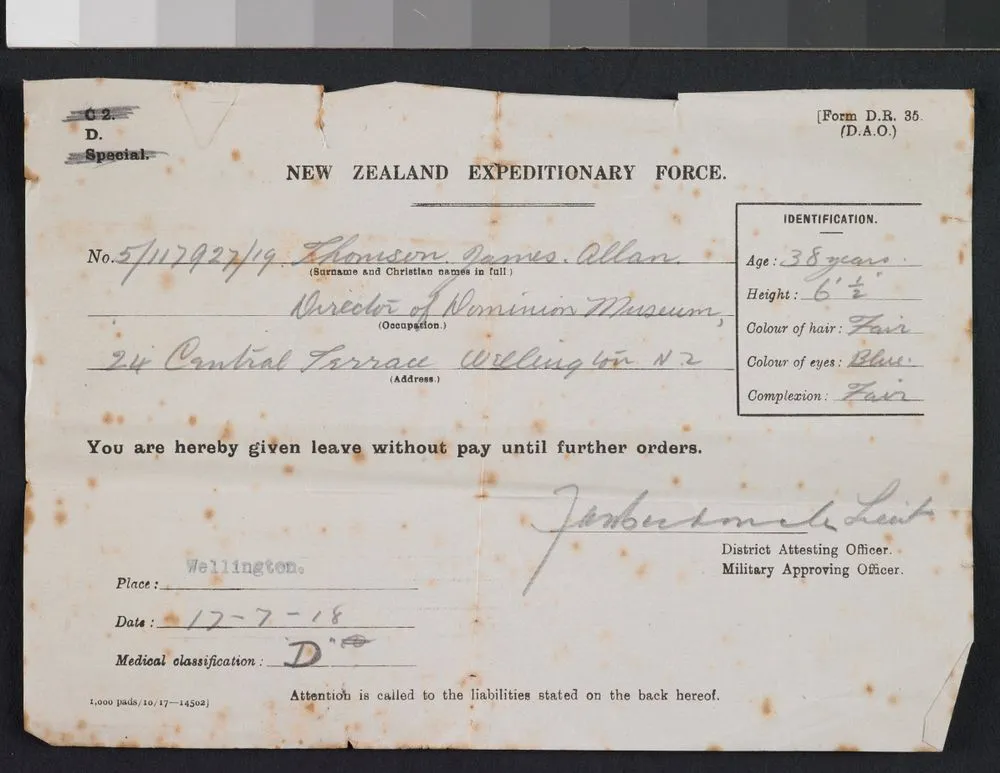 Notice of leave without pay until further orders from the New Zealand Expeditionary Forces