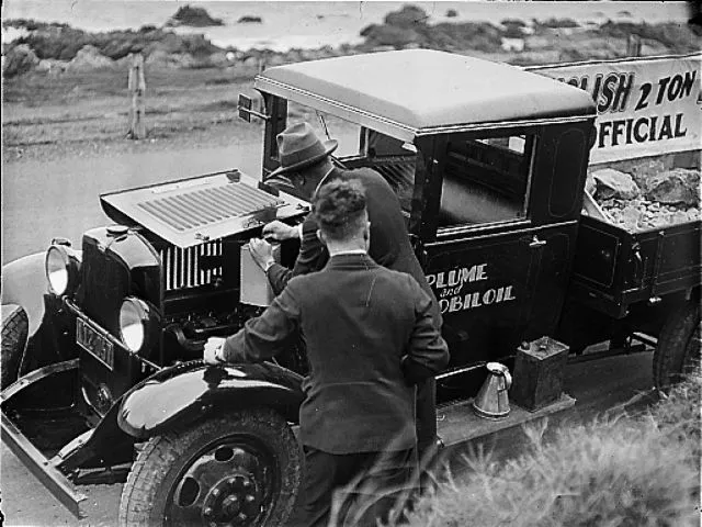 Plume and Mobil Oil Truck