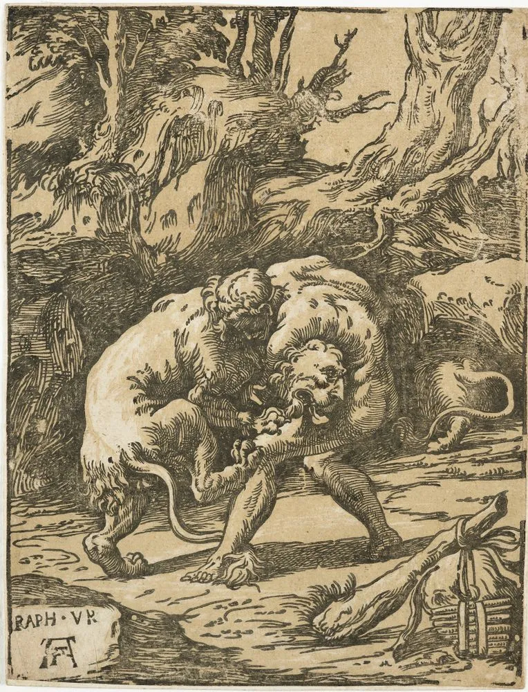 Hercules fighting the Nemean lion