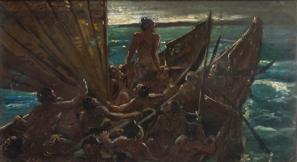 Sketch for "The arrival of the Maoris in New Zealand"