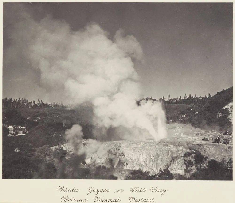 Pohutu Geyser in full play, Rotorua thermal district. From the album: Record Pictures of New Zealand
