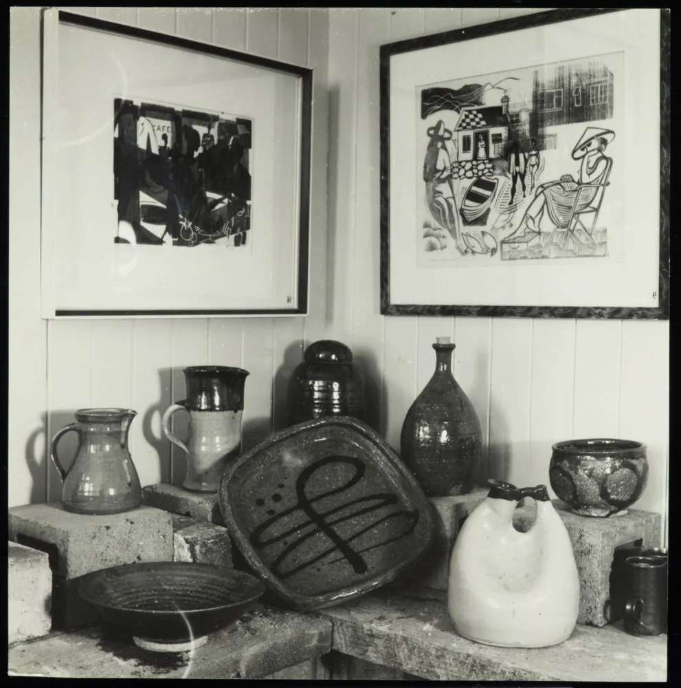 Barry Brickell pottery and Stewart Maclennan prints on display at Waihi Arts Centre and Museum