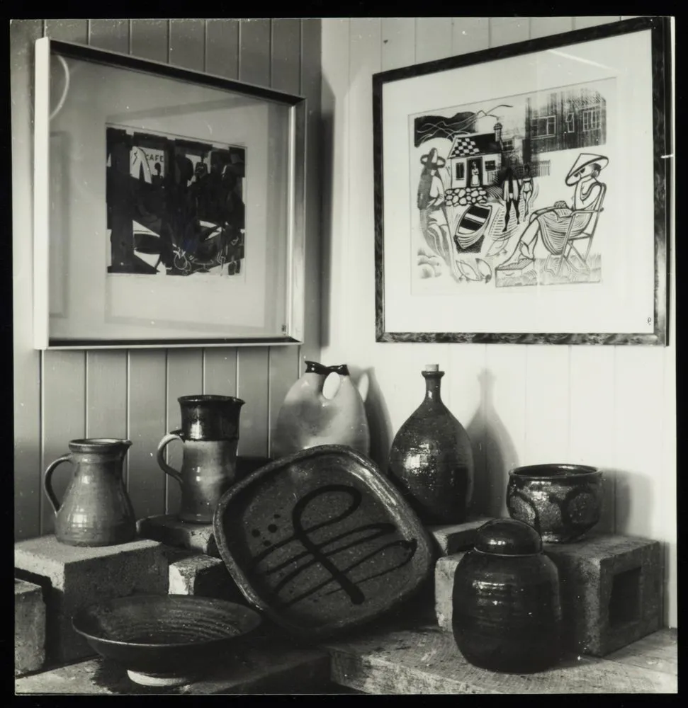 Barry Brickell pottery and Stewart Maclennan prints on display at Waihi Arts Centre and Museum