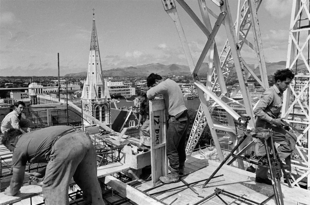 Construction work above Christchurch's Cathedral Square