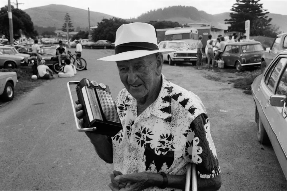 Castlepoint races, Wairarapa, Man with Transistor Radio