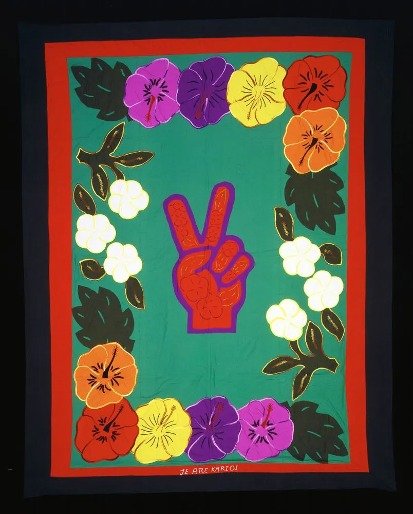 Tivaevae tataura (applique and embroidered quilt)