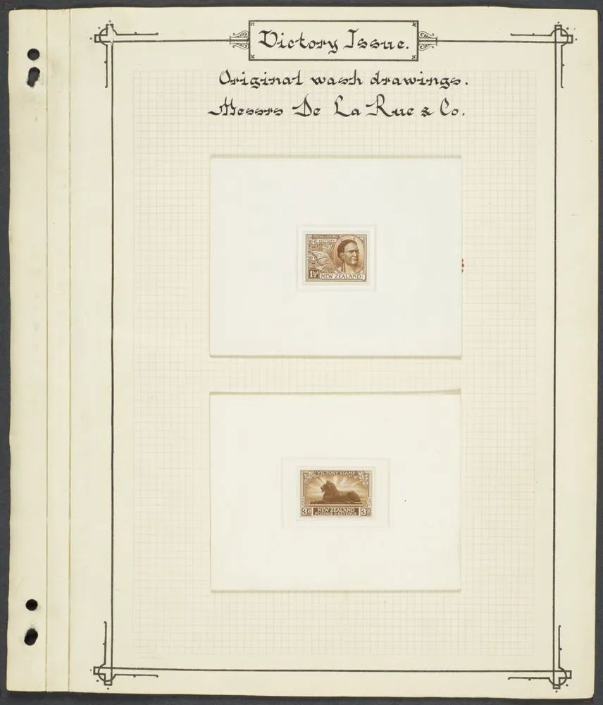 Original wash drawing for one and half penny Victory stamps