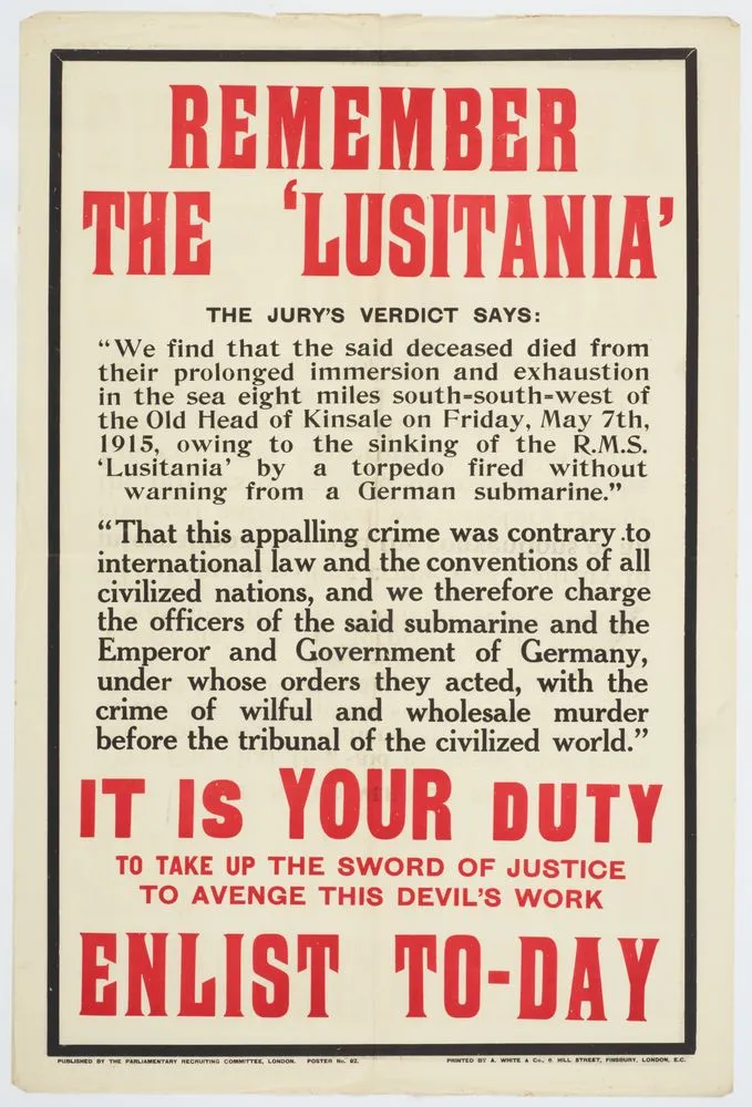 Poster, 'Remember The Lusitania'