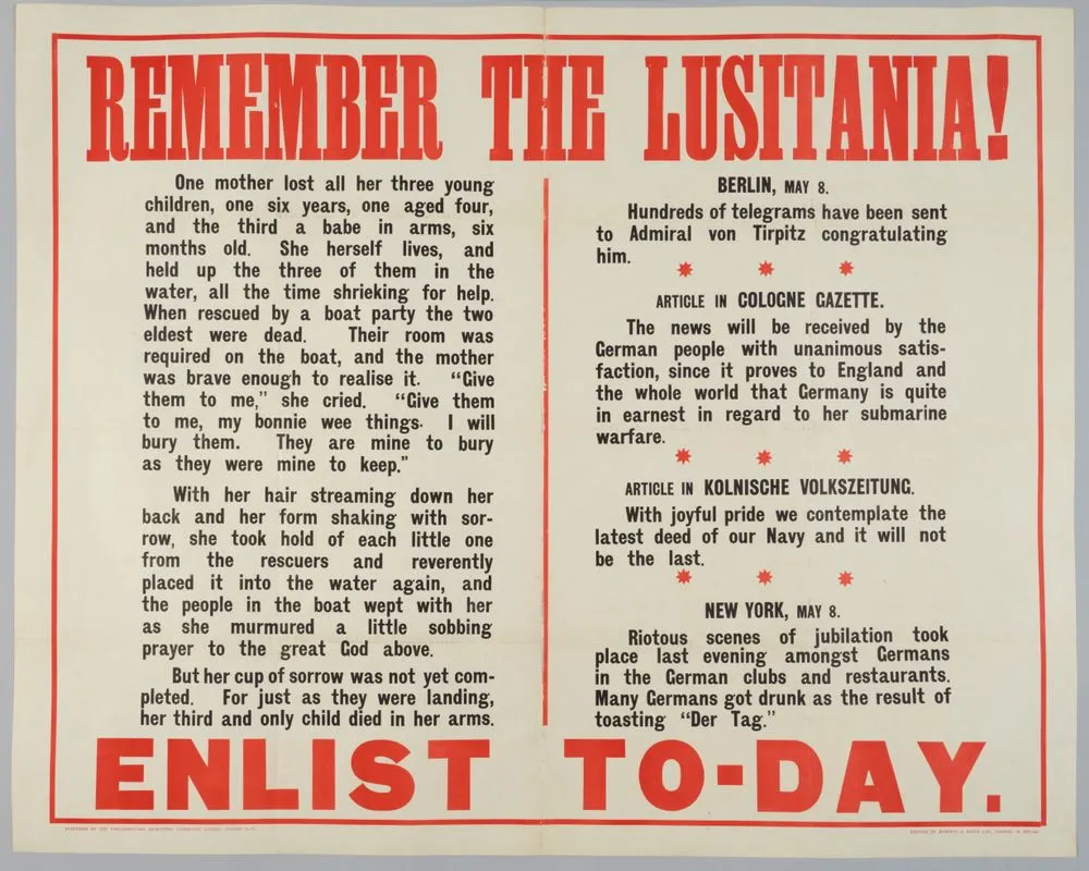 Poster, 'Remember The Lusitania!'