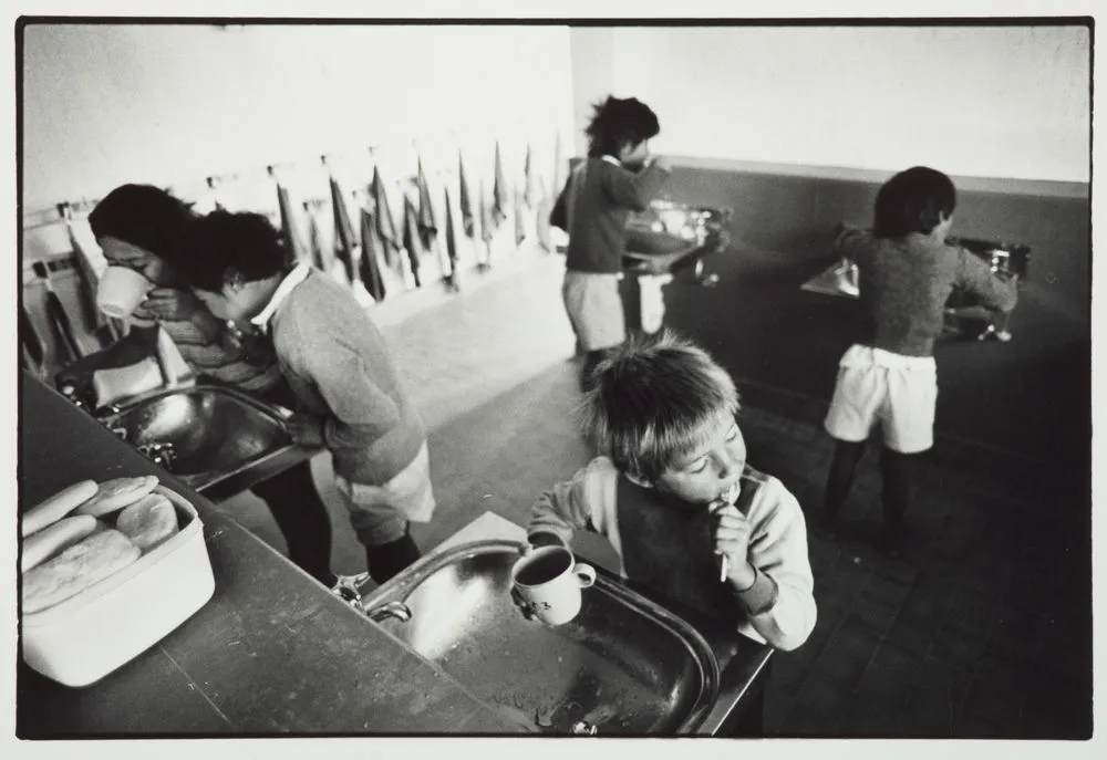 Boys cleaning their teeth after breakfast