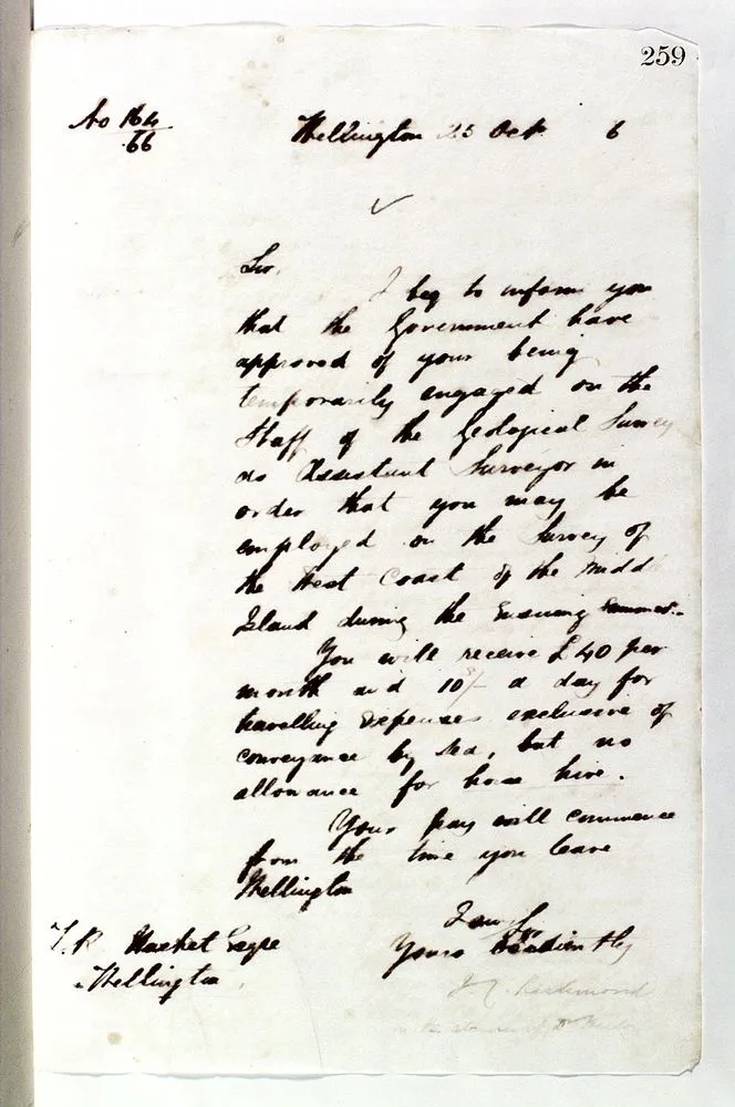 Outward letter: Hacket, Mr : Page 259: Middle Island West Coast survey