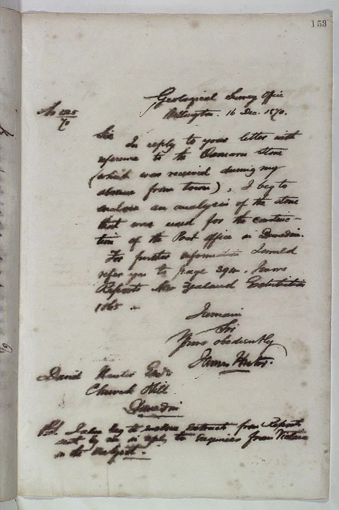 Outward Letter: Hunter, Mr David.; Page 153: Regarding analysis of stone