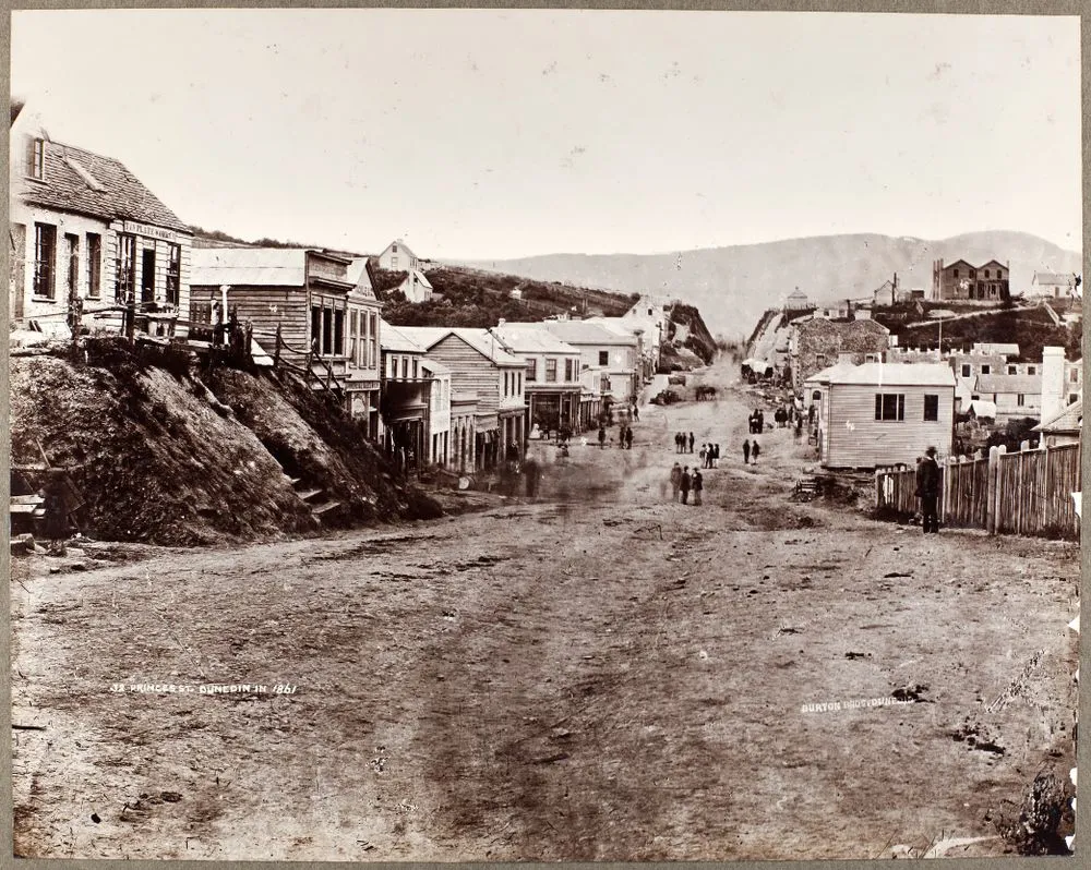 Princes Street, Dunedin in 1861. From the album: Early Dunedin, Meluish - Burton - Muir & Moodie