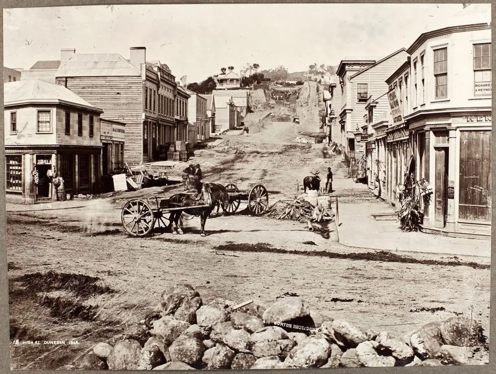 High Street, Dunedin, 1862. From the album: Early Dunedin, Meluish - Burton - Muir & Moodie