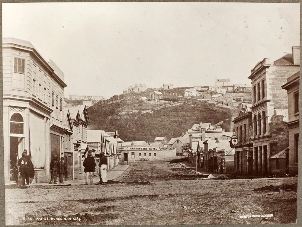 Rattray Street, Dunedin in 1864. From the album: Early Dunedin, Meluish - Burton - Muir & Moodie