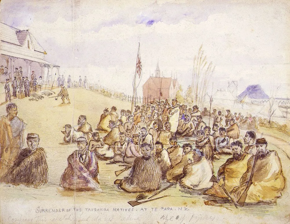 Surrender of the Tauranga natives at Te Papa.