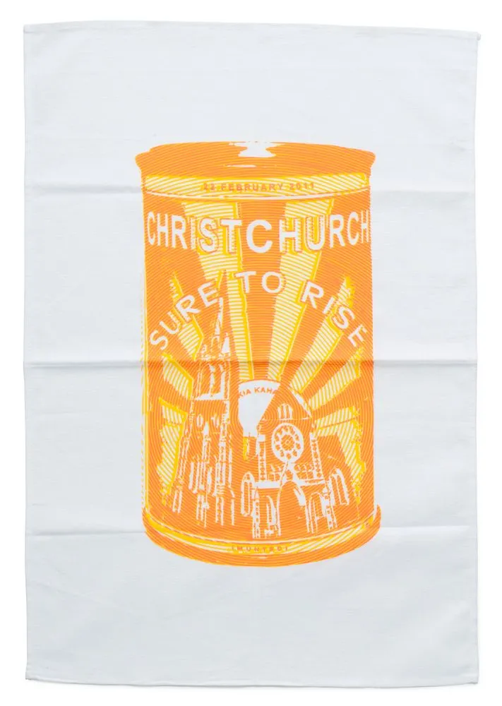 Tea towel, 'Christchurch Sure to Rise'