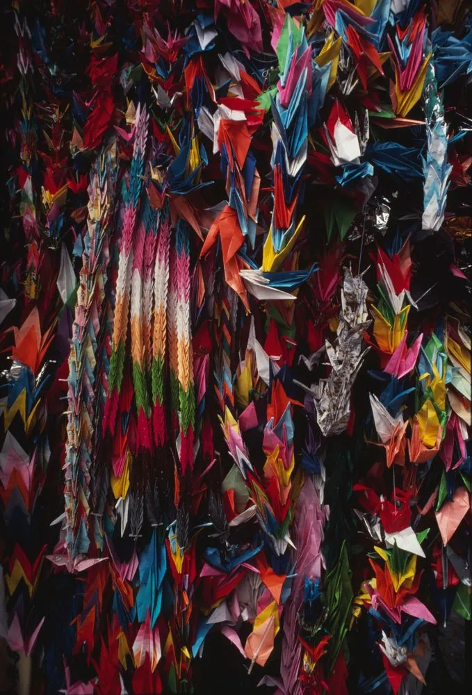 Hiroshima's Peace Park - folded paper offerings carrying prayers for victims of the 1945 atomic bomb (Japan)