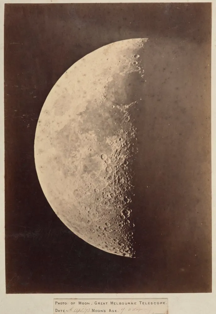 Photograph of moon, Great Melbourne Telescope, 4 April 1873, Moon's age 7.0 days