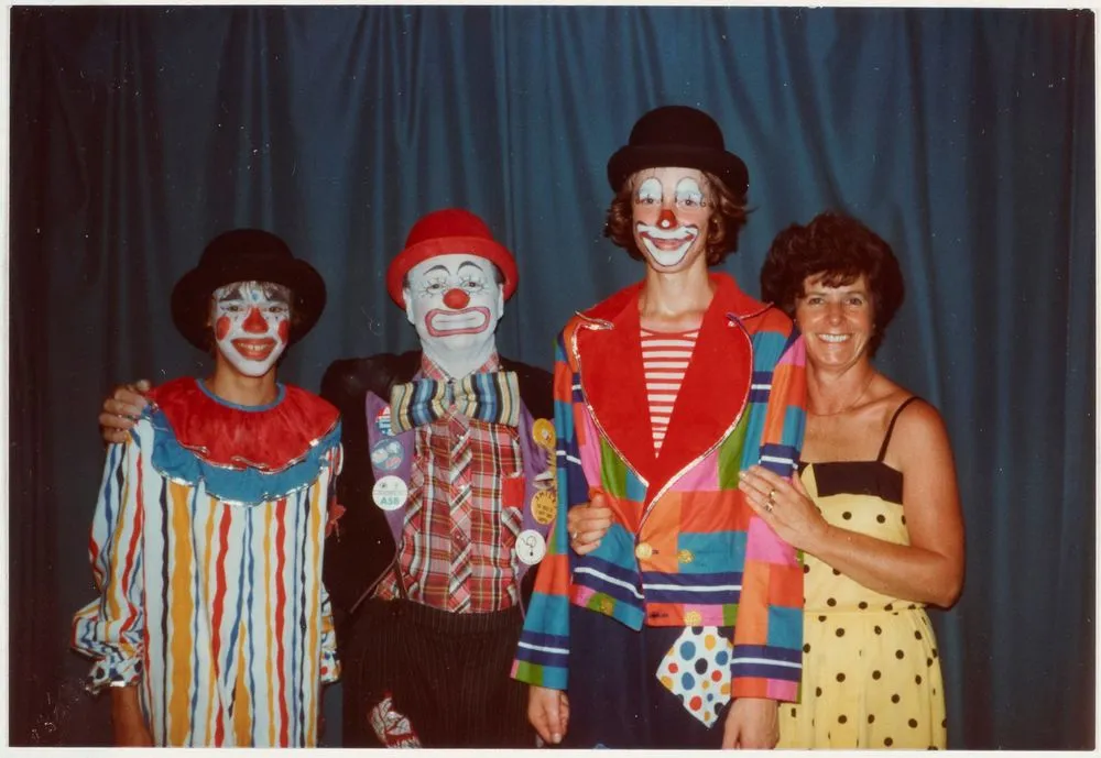 Untitled [Crunchy the Clown posed with a group]