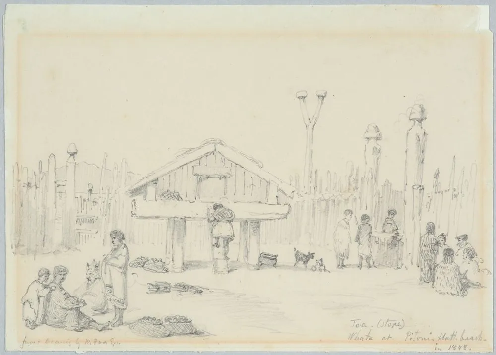 Whata at Petone - Hutt Beach in 1848, from a drawing by W. Fox Esq.