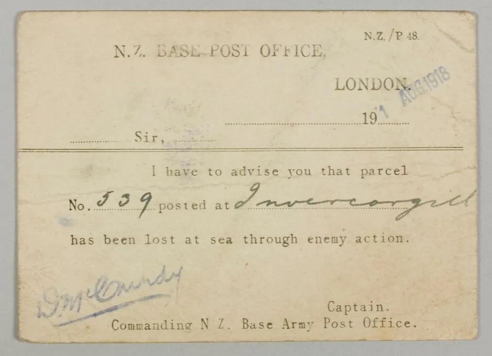 Postcard sent to NZ prisoner-of-war in Germany, WWI
