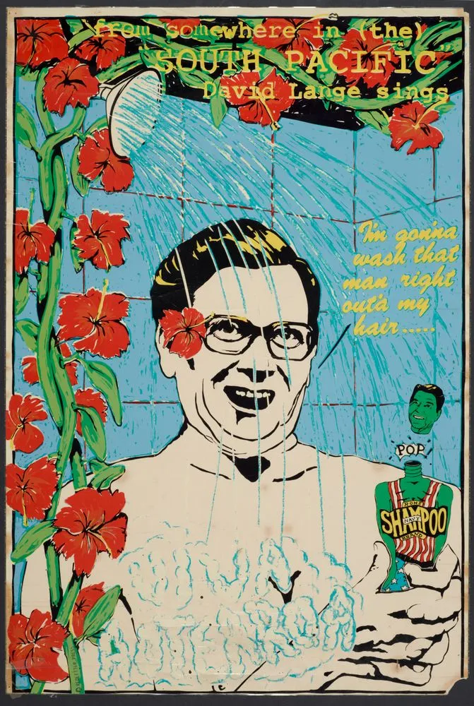 Poster, 'from somewhere in (the) "South Pacific" David Lange sings'