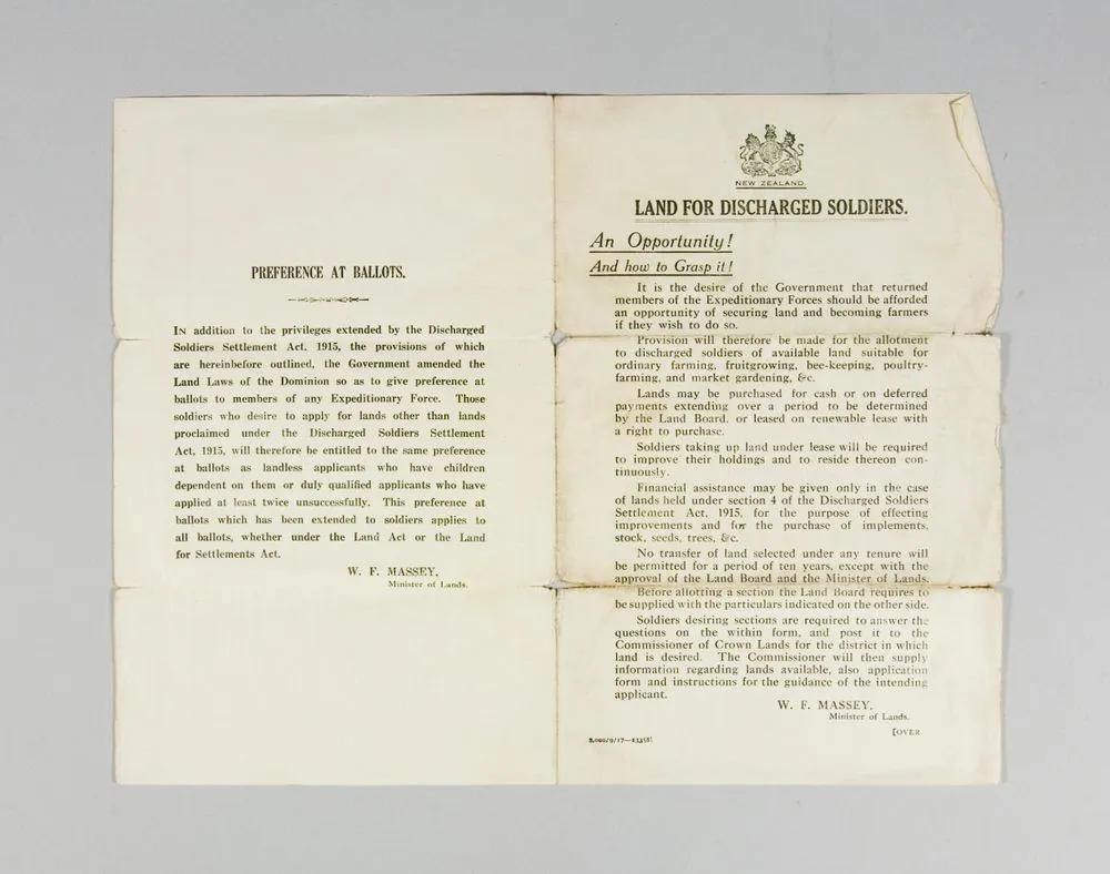 Application form, 'Land for Discharged Soldiers'